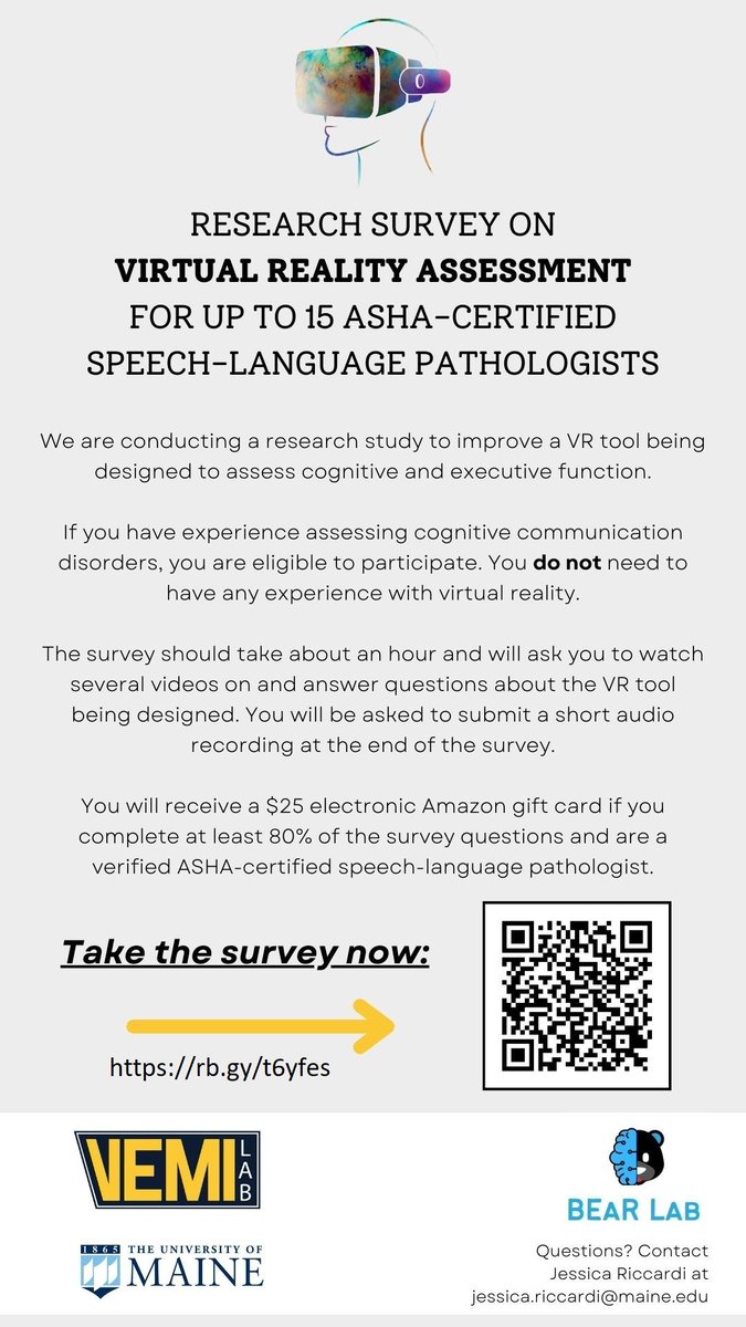 Sharing a research opportunity from ANCDS Members at the University of Maine: Seeking SLPs! See details below to learn more about this research opportunity, and follow the link or QR code to complete the survey: buff.ly/4ayR4db