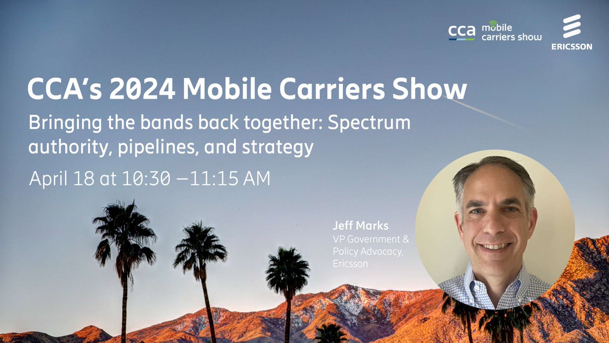 🗣️ @ericsson’s Jeff Marks will discuss future #spectrum policy, the spectrum needs of competitive carriers as they continue to deploy #5G and look to future 6G needs and beyond on a panel at @CCAmobile’s #MCS2024! Gain expert insights at 10:30 AM: m.eric.sn/Ucqu50RaTvz