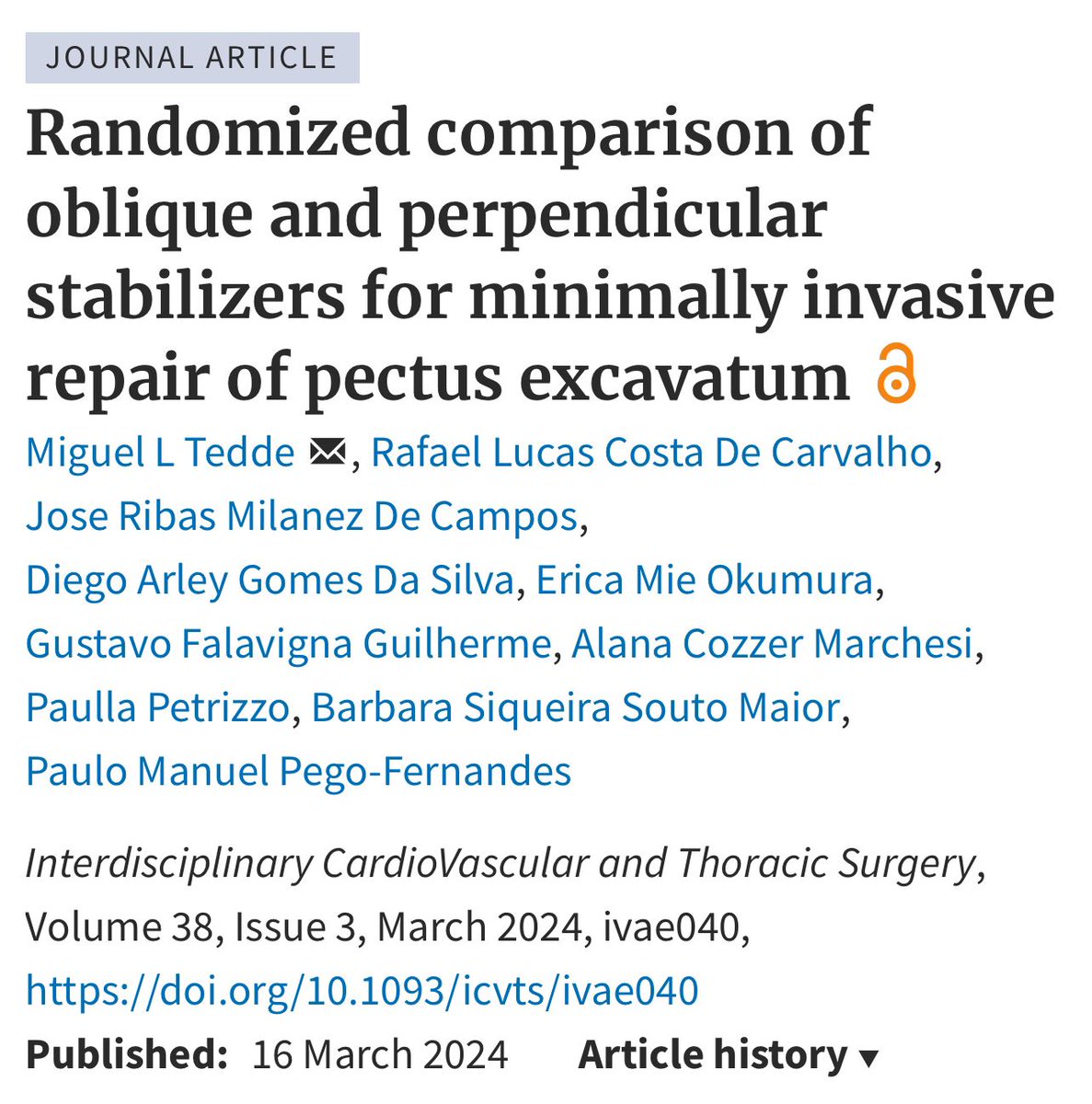 MiguelTedde's tweet photo. "Randomized comparison of oblique and perpendicular stabilizers for minimally invasive repair of pectus excavatum"
You can find the full text of the study at the link below:
https://t.co/DEBUUm7M4b
@OUPAcademic #MIRPE #pectusexcavatum #funnelchest https://t.co/78sGGbAxCq