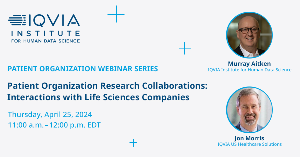 📢 Join us for the 2024 Patient Organization Webinar Series kickoff 4/25. The first webinar features IQVIA Institute’s Executive Director @murray_aitken and Jon Morris of @IQVIA_global. Patient organization leaders are encouraged to join: bit.ly/3vVPa7k