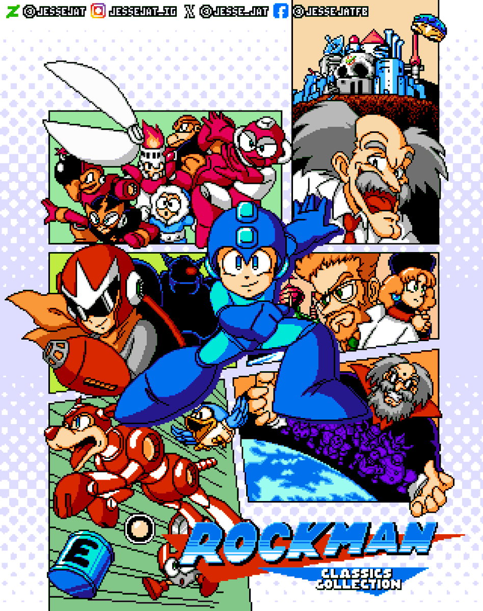 Jesse_JAT's tweet photo. Mega Man Legacy Collection/Rockman Classic Collection Box Art in the Style of a Famicom/NES Pixel art
Both Region Versions

#rkgk #DigitalArt #PixelArt #ドット絵 #FanArt #NES #Famicom #8bit #Megaman #Rockman #ロックマン #MMLC #RMCC #MegaManLegacyCollection https://t.co/ILUUrivGjs