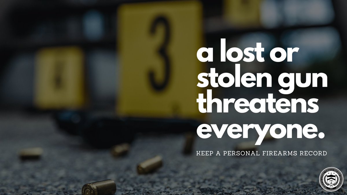 Thousands of guns are reported lost or stolen each year, mostly from cars and homes. An owner’s ability to identify their firearms is central to law enforcement’s ability to investigate crimes and losses. Download a free firearms record at atf.gov/firearms/docs/…. #SafeGunStorage