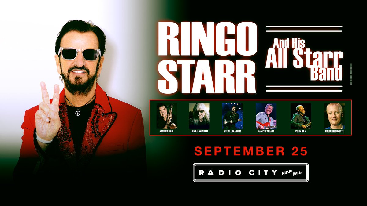 JUST ANNOUNCED: Ringo Starr and His All Starr Band will perform at Radio City on Sep 25! Access presale tickets Wed, Apr 24 at 10am with code SOCIAL. Tickets go on sale to the general public Fri, Apr 26 at 10am.