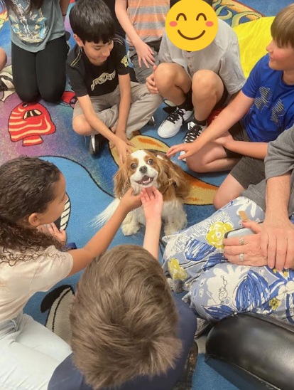 Cooper, the therapy dog, visited Mrs. Dziuk's 5th grade library class in honor of their winning our Beanstack 🫘  March Madness Reading Challenge! 👏 🎉 🙌 Sweet Cooper had so much 🩷  to share! 🥰 🐶 🐕‍🦺 Way to go 5th graders! #SeguinReads #WeAreSeguin <a href="/SeguinISD/">Seguin ISD</a> <a href="/McQueeneyESISD/">McQueeney Elementary</a>