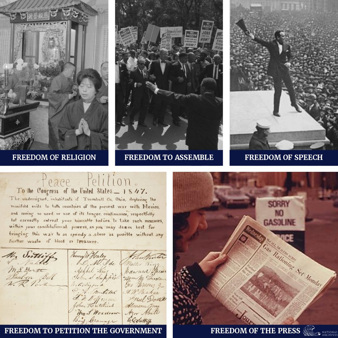 Can you name the rights protected by the First Amendment? I'm on a mission to promote #CivicLiteracy, which is critical to democracy. Check out @DocsTeach, our tool for interacting with primary sources. docsteach.org/activities/tea…