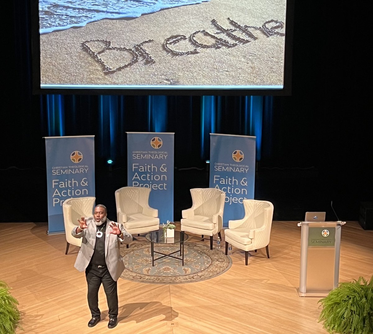 Rev. Dr. Jamie Washington is today's keynote speaker (and singer). He is the President and Co-Founder of the Social Justice Training Institute. #ctsindy #faithactionindy #springconference