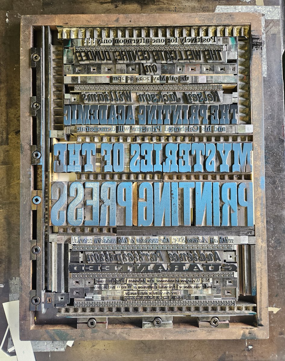 Behold ... the Frankstein forme!

Printing with wood type is hard. But we got there. 
Join us in Dundee on 9 May to find out more about the Mysteries of the Printing Press! #letterpress eventbrite.co.uk/e/the-mysterie…