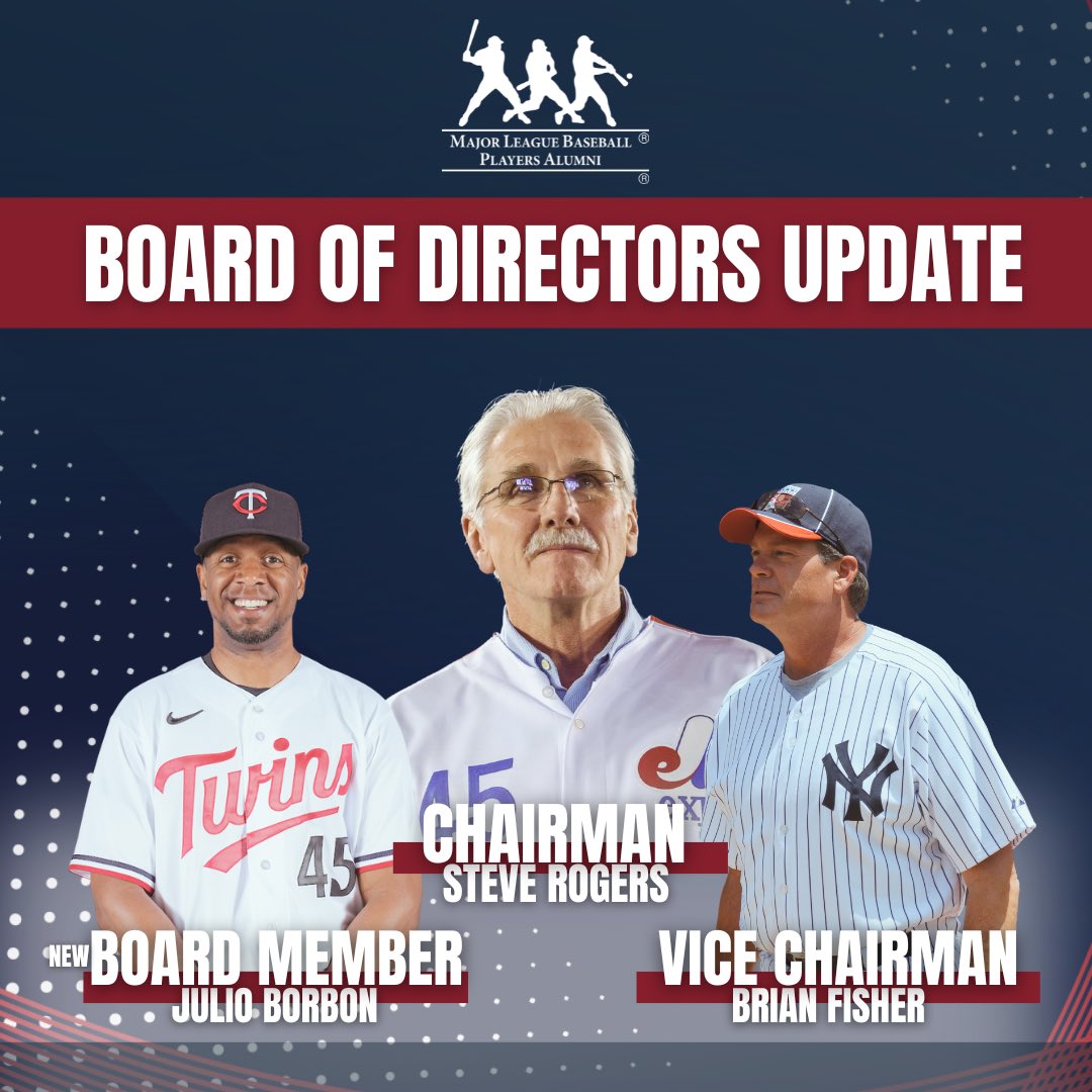 🚨Board of Directors Update: The MLBPAA has named Steve Rogers as Chairman, Brian Fisher as Vice Chairman, and we’re excited to welcome Julio Borbon as the newest edition to our Board of Directors!