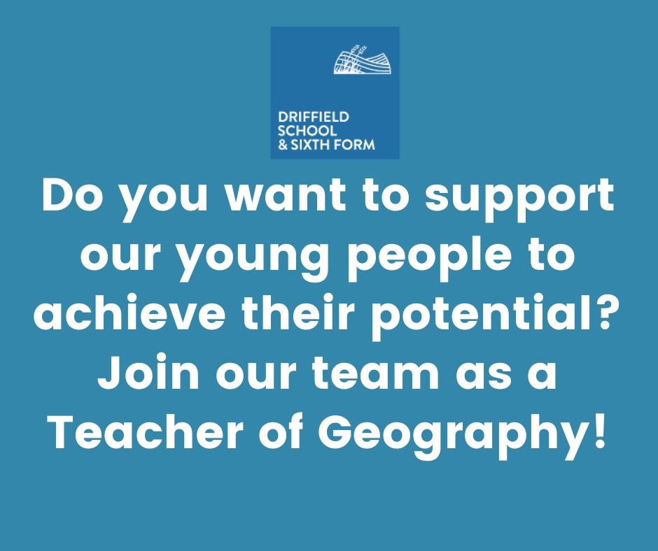 An exciting opportunity to join our team as a Geography Teacher. For full details:👉 theeducationalliance.org.uk/vacancies/teac……If you would like to arrange a visit, please contact hr@driffieldschool.org.uk. We look forward to hearing from you!