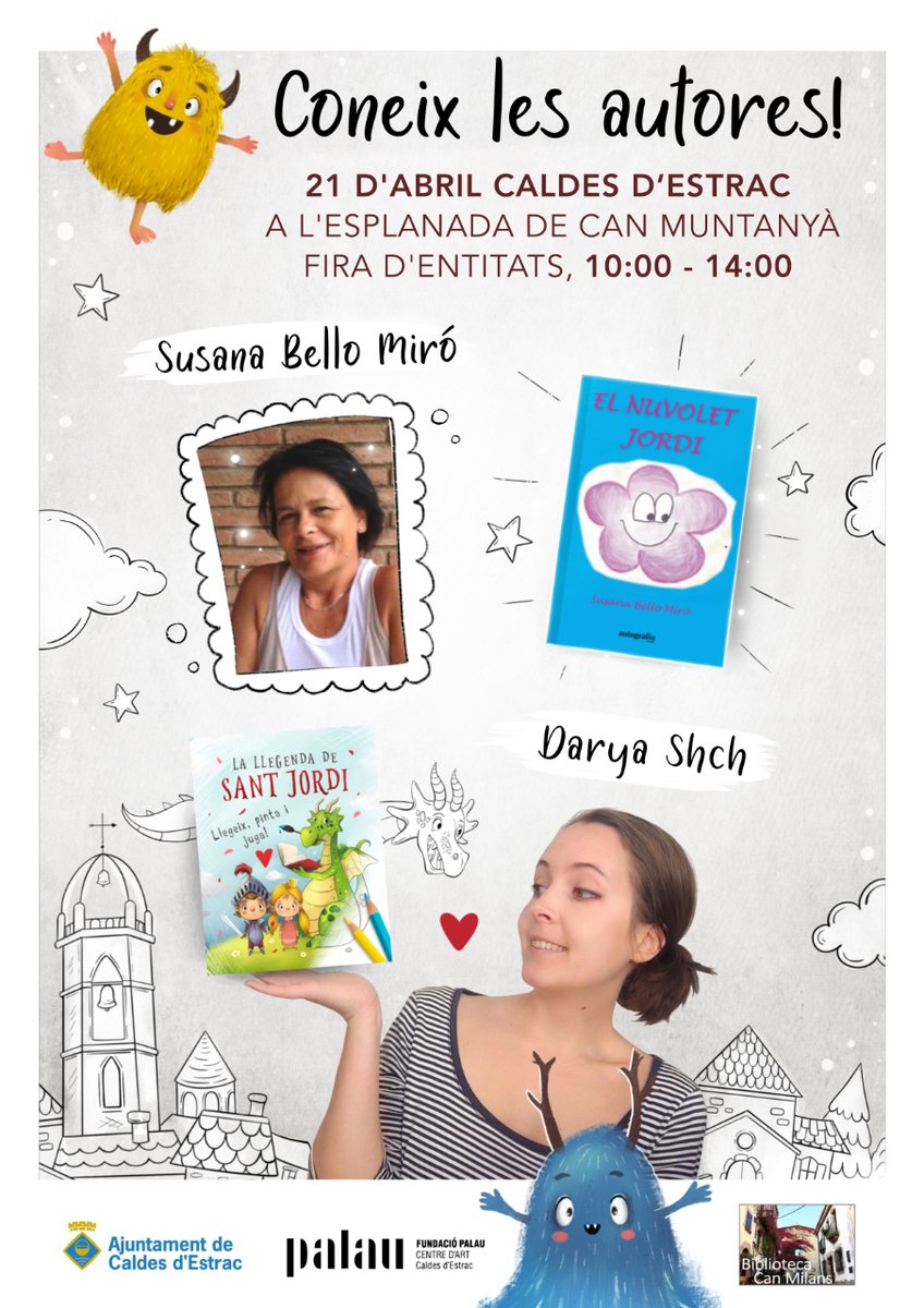 📚 Aquest dissabte, rebrem la visita de les autores Susana Bello, d''El nuvolet Jordi', i @darya___shch, de 'La llegenda de Sant Jordi', a la Fira d'Entitats de #CaldesdEstrac! #FiraEntitats #LlibresInfantils