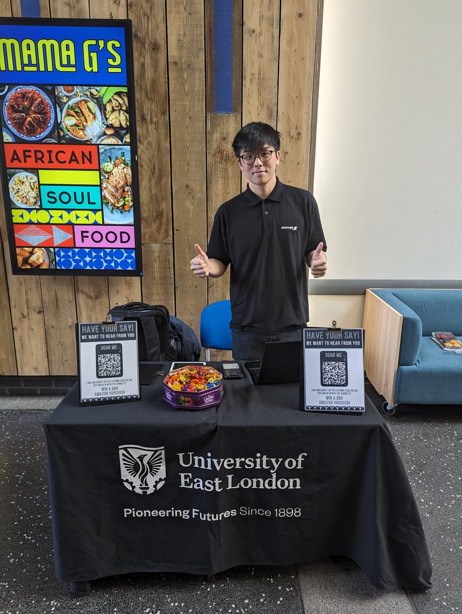 ueatwell's tweet photo. Complete a catering survey, get a free chocolate and be in with a chance of winning a £50 Amazon voucher. He is here till 2pm, so don't delay!
#questiontime #survey #feedbackwanted #initowinit #UEL #uellife #DocklandsCampus https://t.co/7GMikWpsTZ