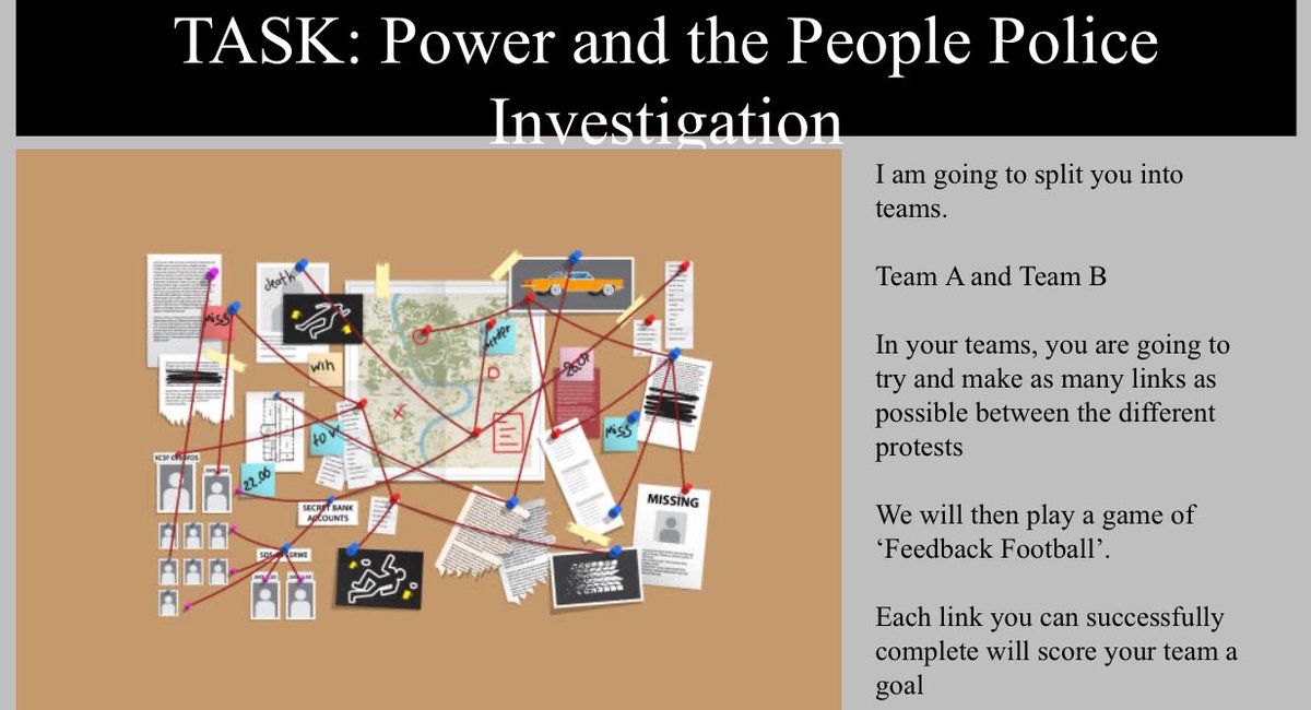 Year 11 have just finished their Power and the People course 😬

I’ve been watching @AppleTV’s Slow Horses and decided to try and get the students to make links between the protests they have studied in a police investigation 👮‍♀️ 

#historyteacher #aqagcse #aqahistory