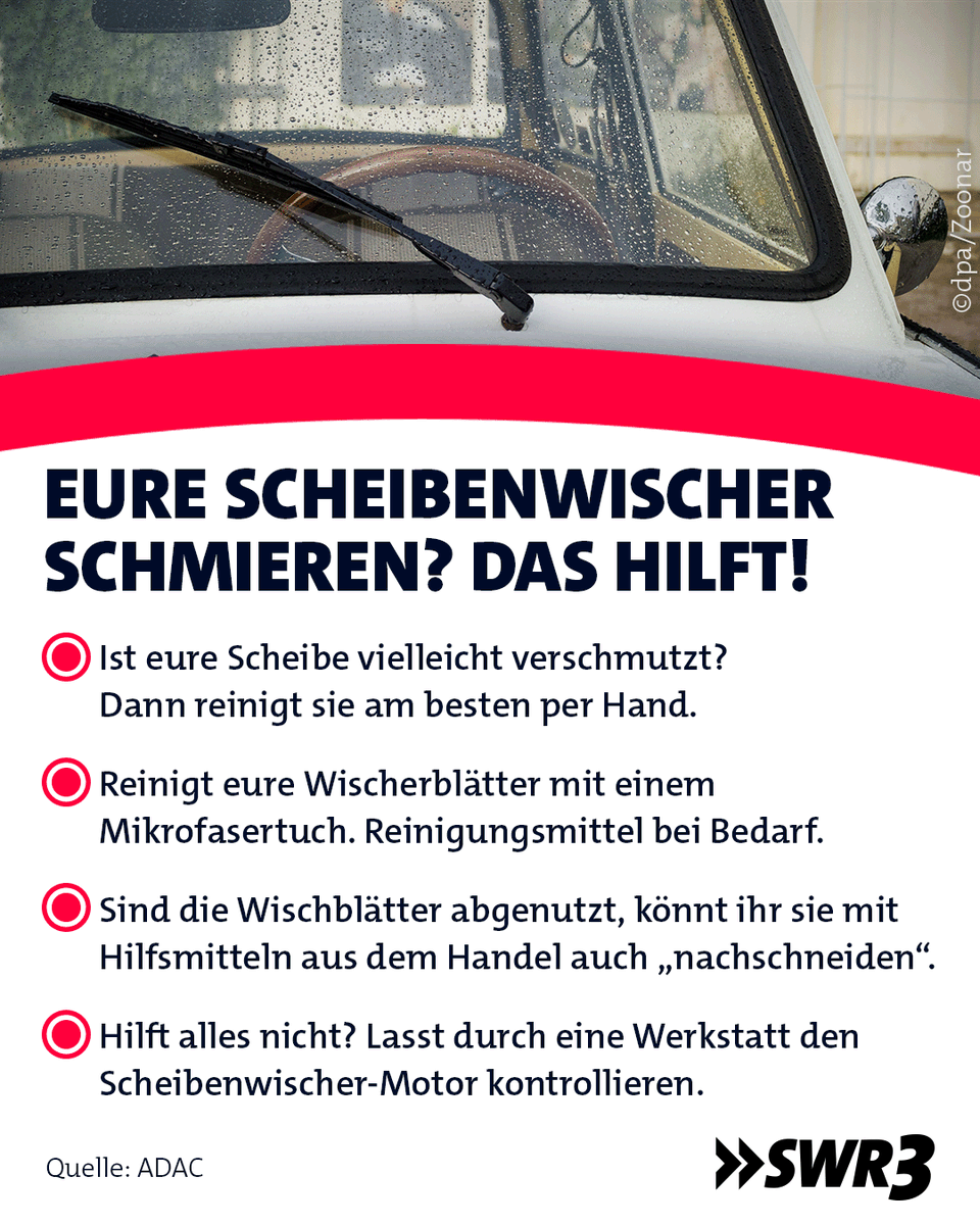 Schlieren auf der #Windschutzscheibe sind nervig und können im Zweifelsfall eure Sicht gefährden. Dass die #Scheibenwischer schmieren, kann auch daran liegen, dass sie nicht zum Fahrzeugtyp passen und daher nicht richtig auf der Windschutzscheibe aufliegen.