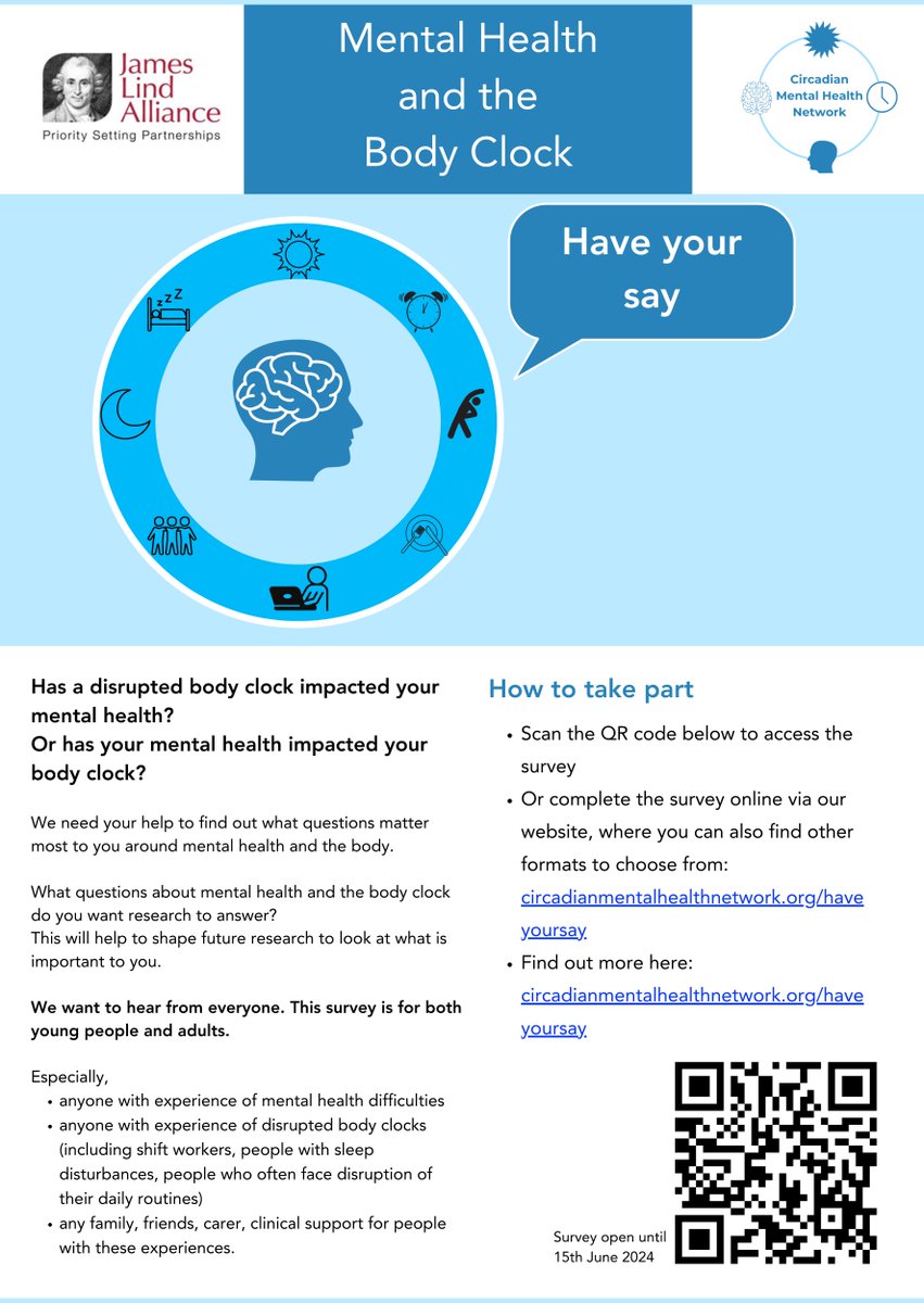 If you suffer from body clock issues or mental health issues - can you help by taking part in this survey? #BodyClockIssues #MentalHealthIssues #HealthMatters