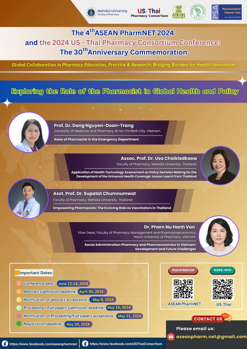 mupharm's tweet photo. 🌟 Speaker Lineup - Exploring the Role of the Pharmacist in Global Health and Policy

Call for Abstracts ❗️ Submit your abstract as we are extending the deadline to join this enriching experience.

💻 Register now: https://t.co/Wjrg5vsneb

#ASEANPharmNET #USThaiPharmacy https://t.co/wDWEu0yZCq