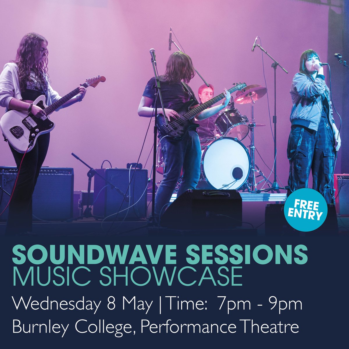 Level 3 Year 1 Music Students present a Music Showcase with music from bands like The Beatles, Oasis, Nirvana, and more. FREE event for music lovers. Come see the stars of tomorrow shine today! Learn more: buff.ly/3Q6lLhw