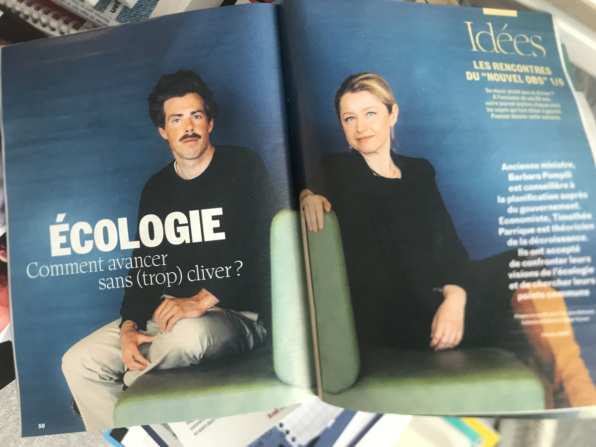 Dans @Le_NouvelObs de la semaine, on fait se rencontrer Timothée Parrique et Barbara Pompili, pour parler de la décroissance, de la planification écologique et des 'trois carrés du Rubik's cube' qu'on a réussi à aligner (baisse des émissions de CO2 de la France).