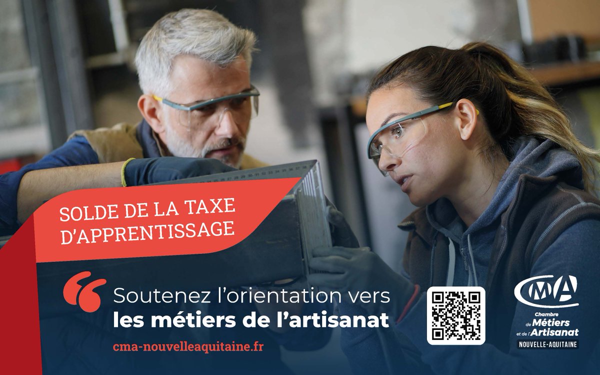 Artisans employeurs, entreprises, aidez à orienter les jeunes vers l'#artisanat en désignant le service orientation (CAD) de la #CMA comme bénéficiaire du solde de votre taxe d'#apprentissage 🔨🔧

Plus d'infos ici ➡️ cma-nouvelleaquitaine.fr/a-cote-de-chez…