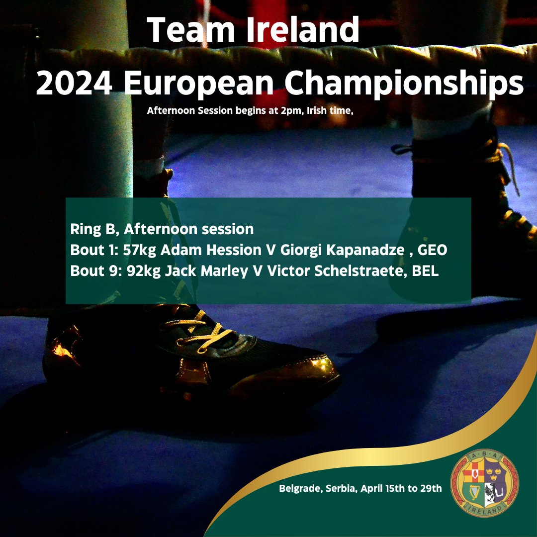 Two Team Ireland boxers are in action on Day One of the 2024 European Championships. Ring A youtu.be/Ei41LiCOu1A Ring B youtu.be/gmFGYH4i1aE Please note that Bout 7 on today's programme is off. More here iaba.ie/draws-2024-eur…