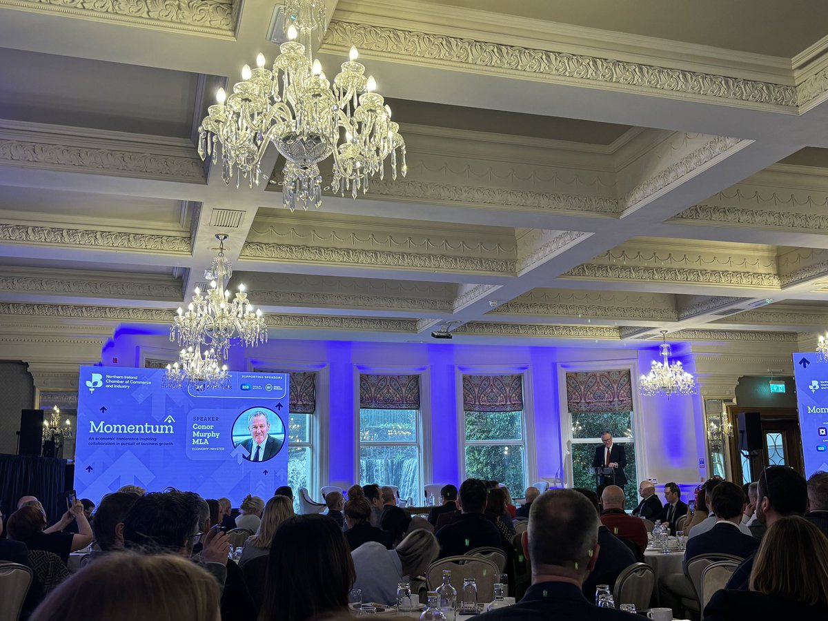 gemmamconway's tweet photo. Great to hear from Economy Minister Conor Murphy MLA this morning, highlighting how government aims to increase the number of skilled jobs, increase productivity, promote regional balance &amp; reduce carbon emissions #momentumni https://t.co/I2bQONKy1R