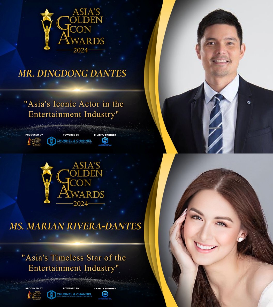 #AsiasGoldenIconAwards2024 

#DingdongDantes - Asia's Iconic Actor in the Entertainment Industry winner
#MarianRivera - Asia's Timeless Star of the Entertainment Industry winner

Congratulations, #DongYan! 
Photo pubmat: Asia's Golden Icon Awards (FB)
#KapusoBuzz
#KapusoForever