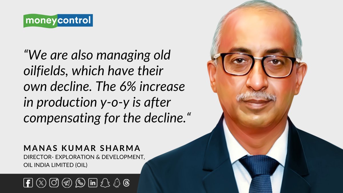 Manas Kumar Sharma, director of exploration and development, @OilIndiaLimited said the company has mature oilfields, which have been in decline. Here's what he added ⬇️ moneycontrol.com/news/business/… @mshubhangi_19 | #OilIndia #CrudeOil