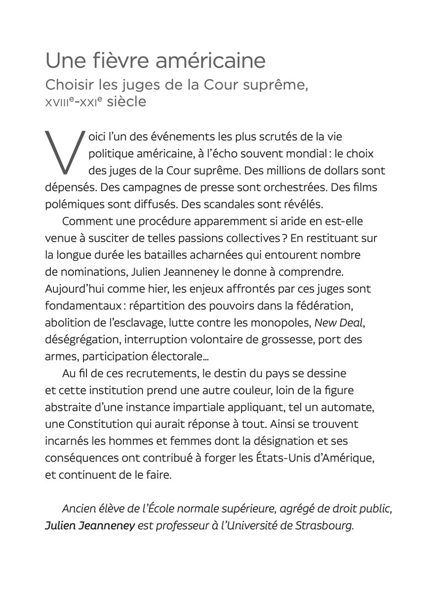 Heureux de la parution, le 2 mai, de mon livre "Une fièvre américaine. Choisir les juges de la Cour suprême, XVIIIe-XXIe s." <a href="/CNRSEditions/">CNRS Editions</a>, fruit de plusieurs années de travail

➡️ Introduction: calameo.com/read/004782023…
➡️ Pré-commande: cnrseditions.fr/catalogue/hist…
➡️ Présentation 👇