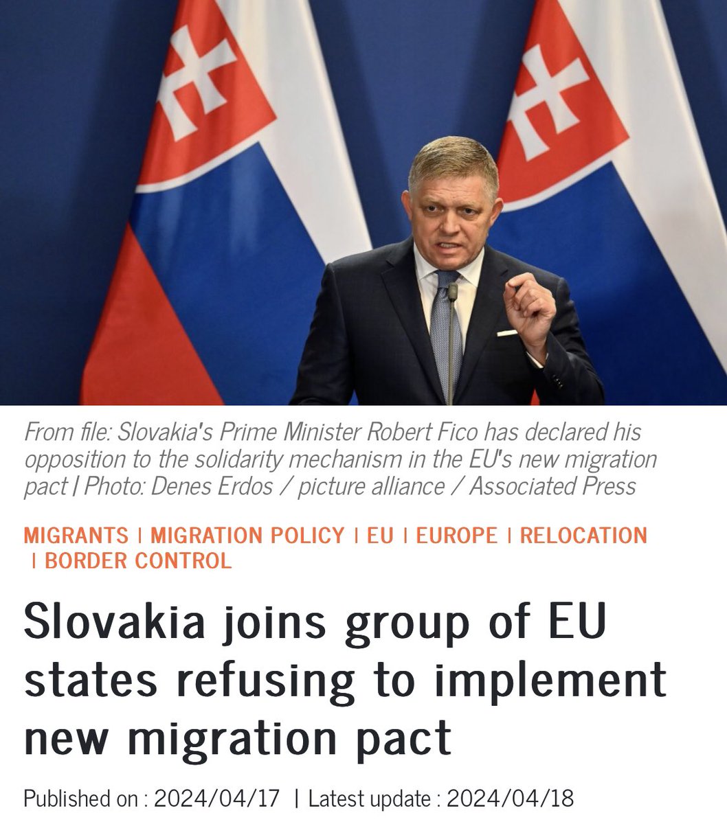Slovakia has joined Poland and Hungary in expressing opposition to implementing the new EU Migration Pact rules that were voted in last week in the European Parliament. Ireland needs to be next! 🇮🇪 #IrelandOptsOut #IrelandisFull