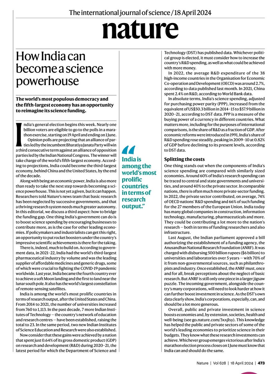 Sanjeev Varshney (@skvdst) on Twitter photo Nature's editorial on how India can emerge as Science superpower
<a href="/DrJitendraSingh/">Dr Jitendra Singh</a> <a href="/IndiaDST/">DSTIndia</a> <a href="/DBTIndia/">Department of Biotechnology</a> <a href="/CSIR_IND/">CSIR, India</a> <a href="/moesgoi/">MoES GoI</a> <a href="/PMOIndia/">PMO India</a> <a href="/PIB_India/">PIB India</a> <a href="/INDOGSTC/">IGSTC</a> <a href="/INDOUSSTF/">IUSSTF</a> <a href="/IFCPAR/">IFCPAR/CEFIPRA</a> <a href="/DDNational/">Doordarshan National दूरदर्शन नेशनल</a> <a href="/DDIndialive/">DD India</a> Nature's editorial on how India can emerge as Science superpower
<a href="/DrJitendraSingh/">Dr Jitendra Singh</a> <a href="/IndiaDST/">DSTIndia</a> <a href="/DBTIndia/">Department of Biotechnology</a> <a href="/CSIR_IND/">CSIR, India</a> <a href="/moesgoi/">MoES GoI</a> <a href="/PMOIndia/">PMO India</a> <a href="/PIB_India/">PIB India</a> <a href="/INDOGSTC/">IGSTC</a> <a href="/INDOUSSTF/">IUSSTF</a> <a href="/IFCPAR/">IFCPAR/CEFIPRA</a> <a href="/DDNational/">Doordarshan National दूरदर्शन नेशनल</a> <a href="/DDIndialive/">DD India</a>