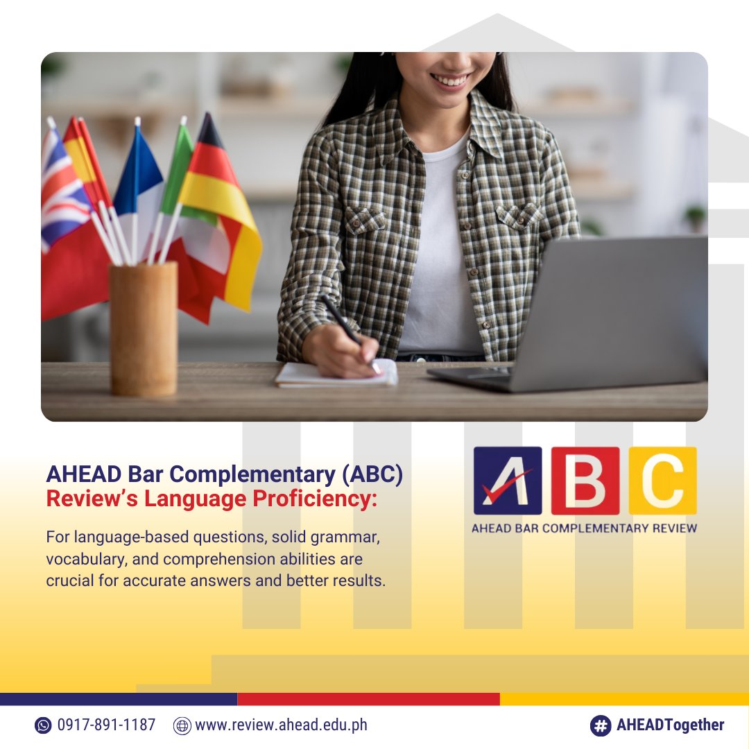 ahead_review's tweet photo. The bar exam demands not only a deep understanding of legal principles but also the ability to navigate the intricacies of legal language. AHEAD Bar Complementary (ABC) Review prioritizes strengthening your language proficiency – a critical skill often overlooked.
#ABCReview https://t.co/Ggo5bwk0kY