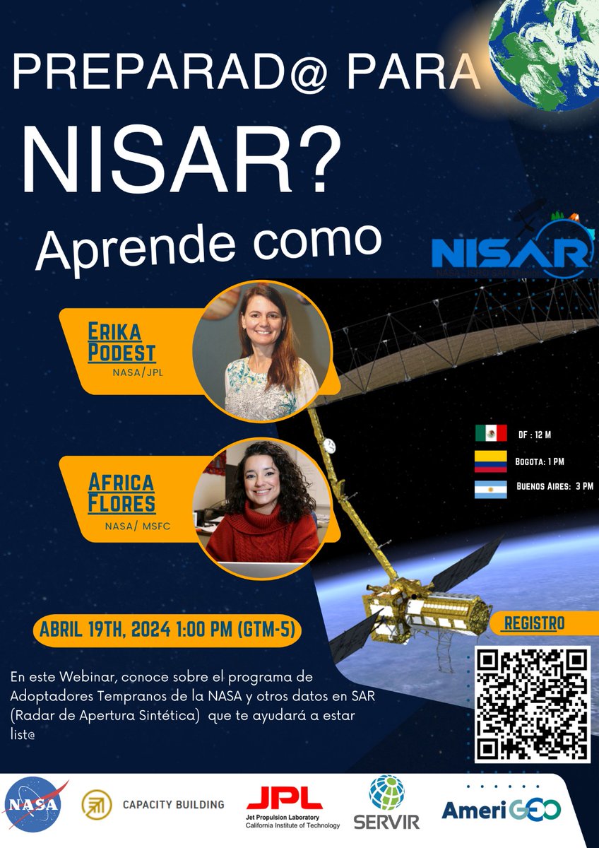 📢Únase al Taller: Adoptadores Tempranos  de NISAR en las Américas. ¿Cómo ser uno? 🤔 💡Además, conozca sobre materiales de apoyo en el uso de radar 🗓️19 de Abril 🕐1:00 pm (GTM-5) 🔗Último día para registrarse! docs.google.com/forms/d/e/1FAI…