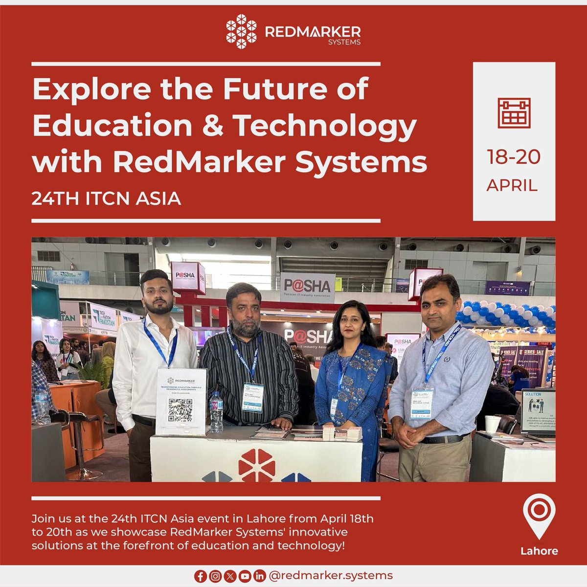 Join us at the 24th ITCN Asia event in Lahore from April 18th to 20th as we showcase RedMarker Systems' innovative solutions at the forefront of education and technology!

#ITCNAsia #Technology #Education #RedMarkerSystems