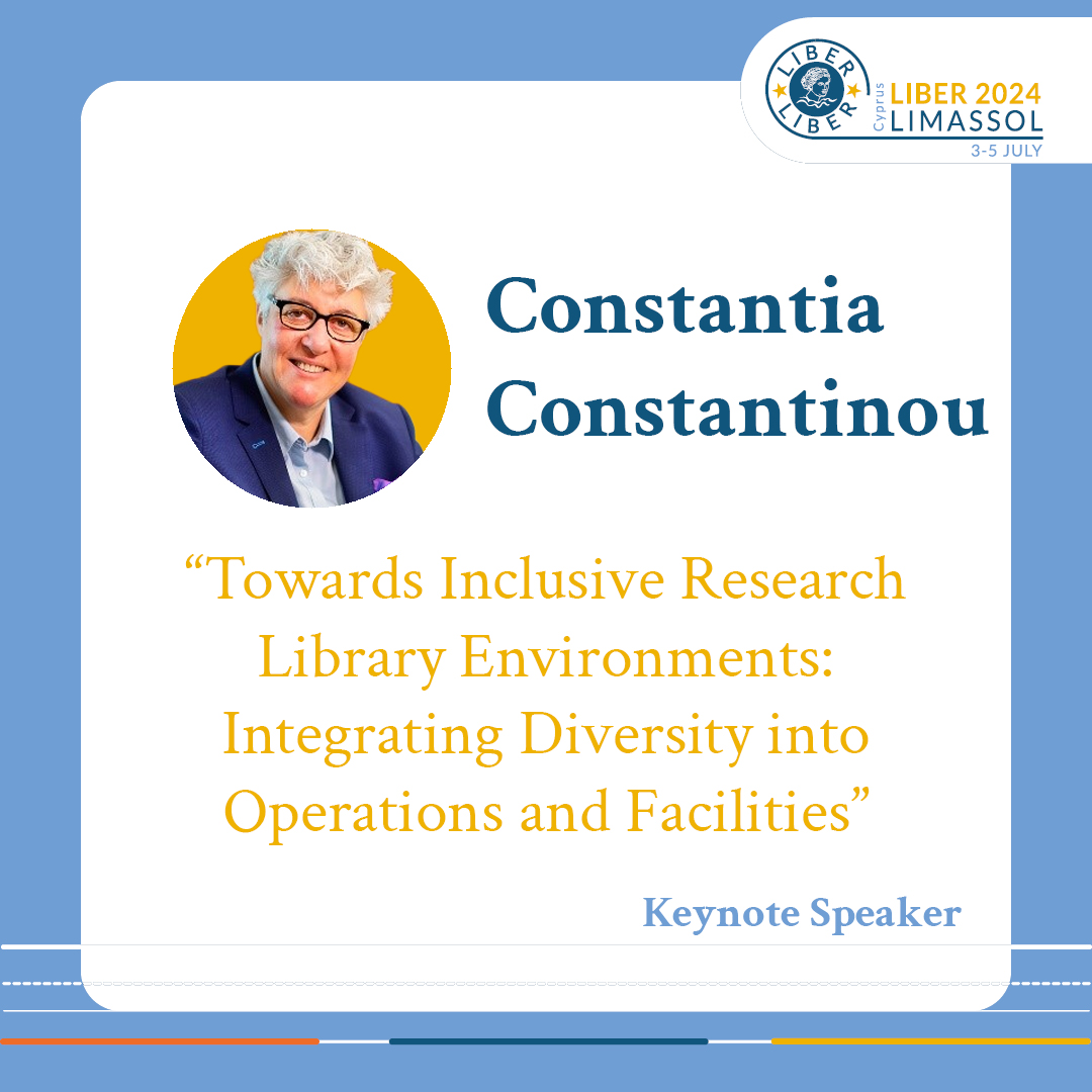 As the Opening Keynote Speaker of #LIBER2024, we proudly present Constantia Constantinou! 🔹 July 3 - 1:15 PM 🔹 Find more information here: liberconference.eu/keynote-speake… @LibraryCUT