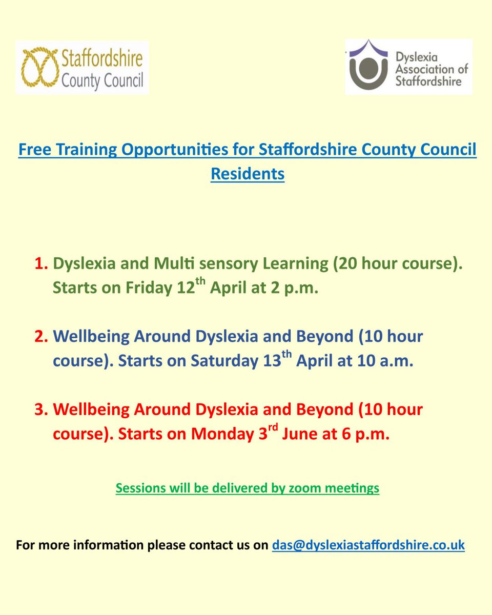 Free Dyslexia Courses for Staffordshire County Council Residents
 #dyslexiatherapy #DyslexiaFriendly #dyslexiaadvocate #DyslexiaSupport #dyslexiaeducation #dyslexiclife #dyslexia #dyslexiapower #dyslexiaawareness