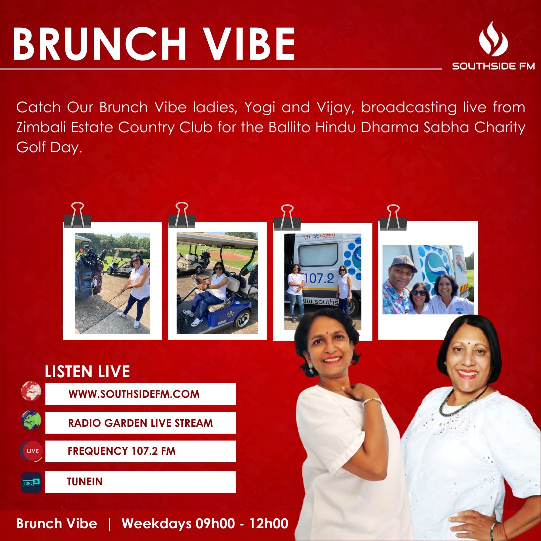 SouthsidefmR's tweet photo. 🔥Join us for brunch and good vibes live from Zimbali Estate Country Club! Tune in for the Ballito Hindu Dharma Sabha Charity Golf Day with Yogi and Vijay on Southside FM 107.2. 🔥🏌️‍♂️✨#SouthsideFM https://t.co/5QKdEdjks0