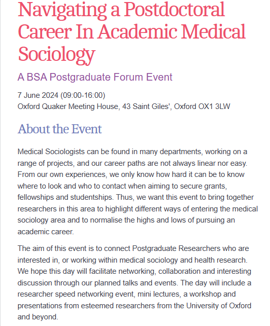 Event Alert🚨 Navigating a Postdoctoral Career In Academic Medical Sociology Resigter now! tinyurl.com/2szw5dyp