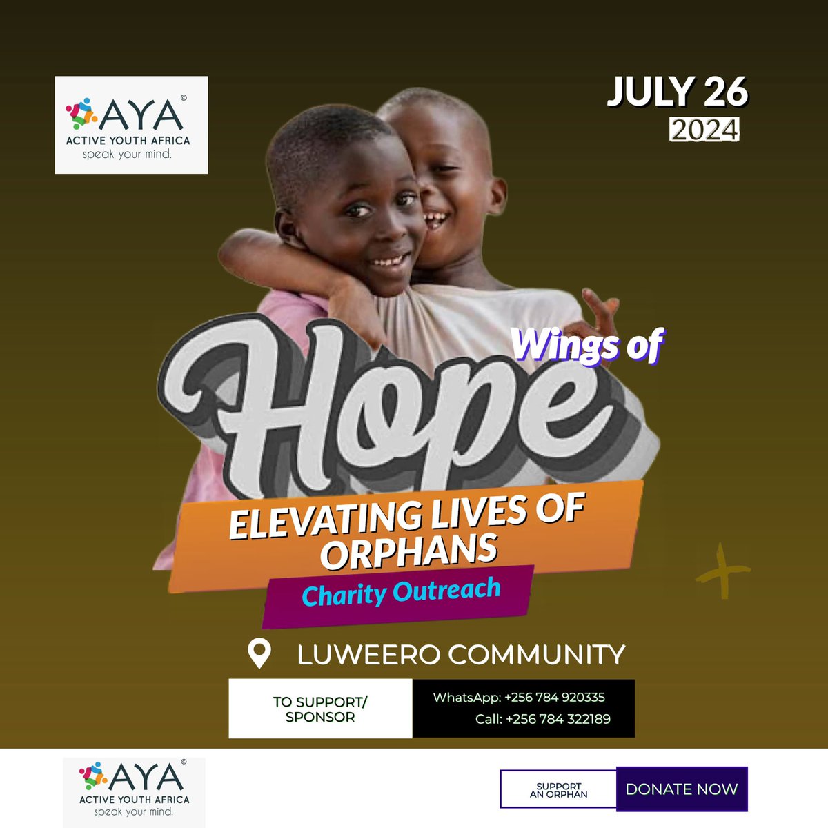 Please join us in supporting this cause by bringing hope to the young orphans in Luwero who have lost hope. You can help by providing food, clothing for an orphan, or supporting transportation for the team going to Luwero. Contact the number on the poster for any support 😍