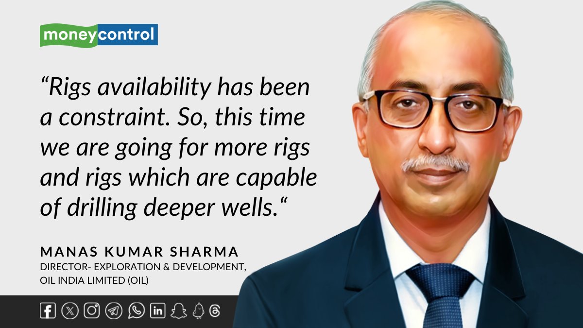 #OilIndia’s Sharma also pointed out that the availability of rigs for drilling and exploration is also a constraint and the company is extensively looking for the equipment to increase exploration. Read his exclusive interview with Moneycontrol ⬇️ moneycontrol.com/news/business/……