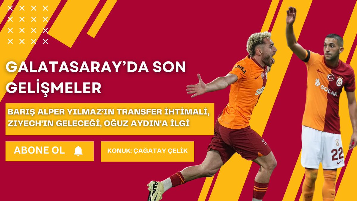 🟡🔴 Galatasaray'daki son gelişmeleri Habertürk'ten @ccelikcagatay ile konuştuk. 📌 Barış Alper Yılmaz'ın transfer ihtimalini, Hakim Ziyech'in geleceğini, Oğuz Aydın'a olan ilgiye değindik. İzlemek isteyenler için 👉 youtu.be/TuYnQVybot0