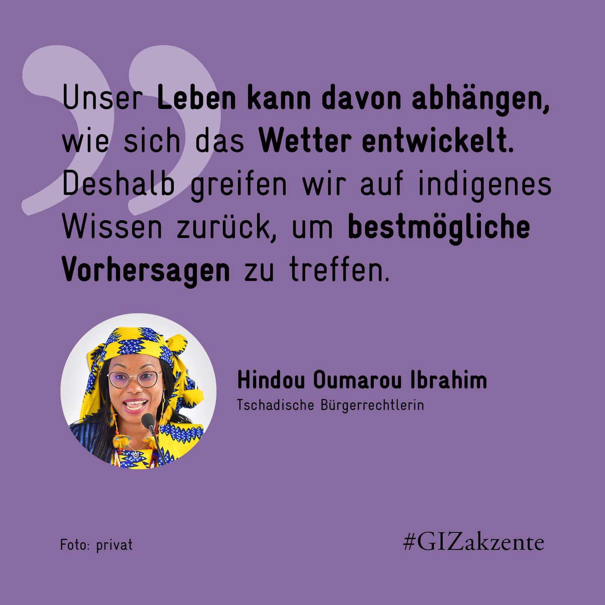 Mithilfe von indigenem Wissen die Auswirkungen des Klimawandels im #Tschad bekämpfen: Das ist die Vision der Bürgerrechtlerin Hindou Oumarou Ibrahim. Karten sollen den Kampf um Ressourcen in geordnete Bahnen führen. Mehr dazu bei #GIZakzente: akzente.giz.de/de/interview-h…