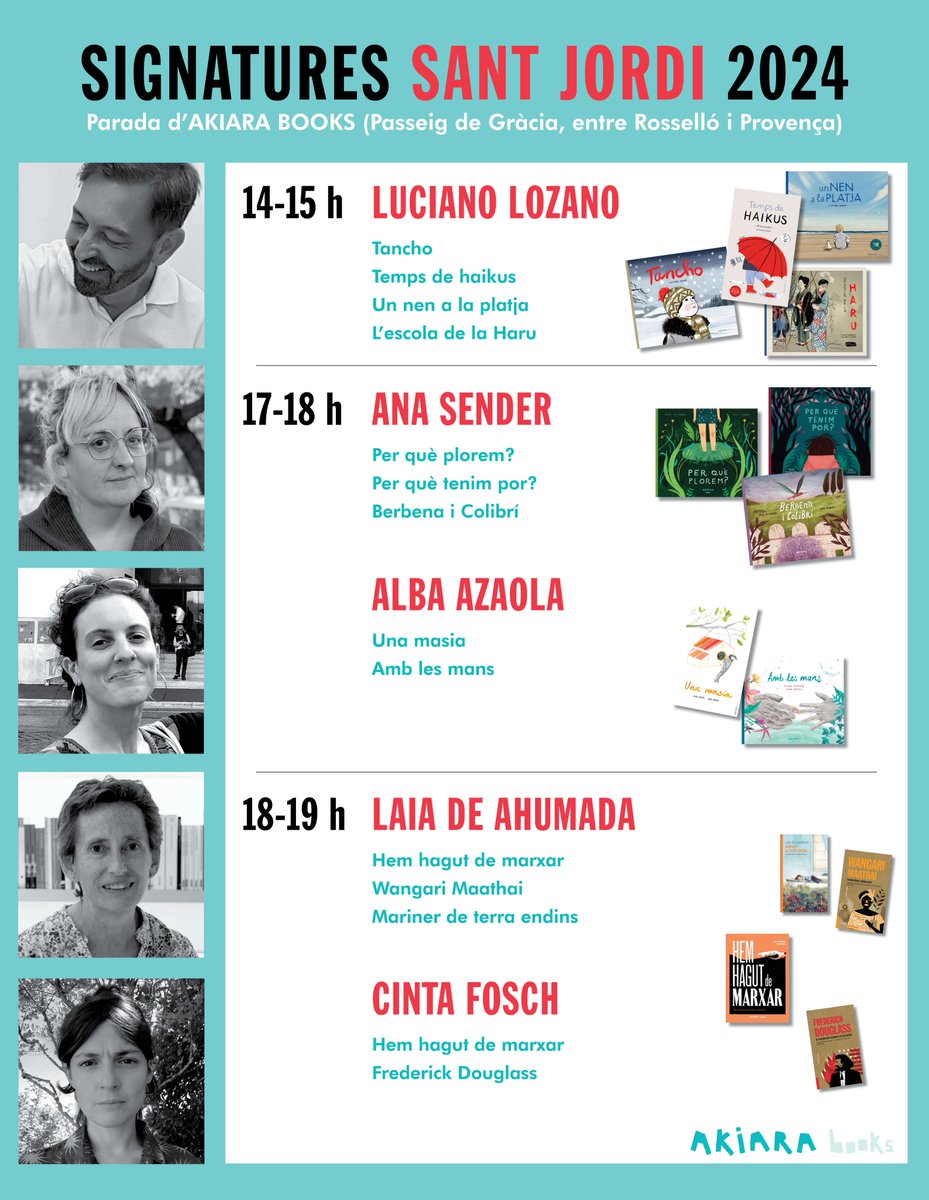 akiarabooks's tweet photo. 🌹 Preneu nota de les #signatures que tindrem a la nostra #parada (Passeig de Gràcia, entre Rosselló i Provença) el dia de #SantJordi!
14-15 h #LucianoLozano
17-18 h #AnaSender/#AlbaAzaola
18-19 h @LaiaAhumada/#CintaFosch
📚 No us quedeu sense un exemplar signat i dibuixat! https://t.co/HETCVLnTp1