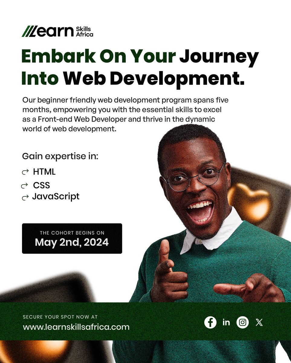 Start today! 

#learnskillsfrica
#webdevelopment 
#webdevelopmentforbeginners 
#techskills