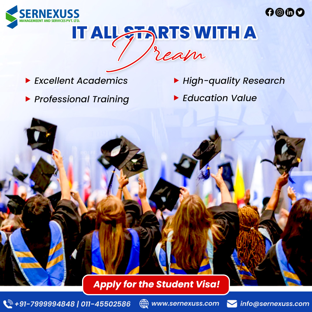 sernexuss's tweet image. Apply for a student visa and make your dream come true with Sernexuss.

For more information call us at +91 7999994848 or drop an email to us at info@sernexuss.com
You can also chat with our experts: bit.ly/3YFARfD

#studyabroad #studyvisa #studyvisaconsultant #sernexuss