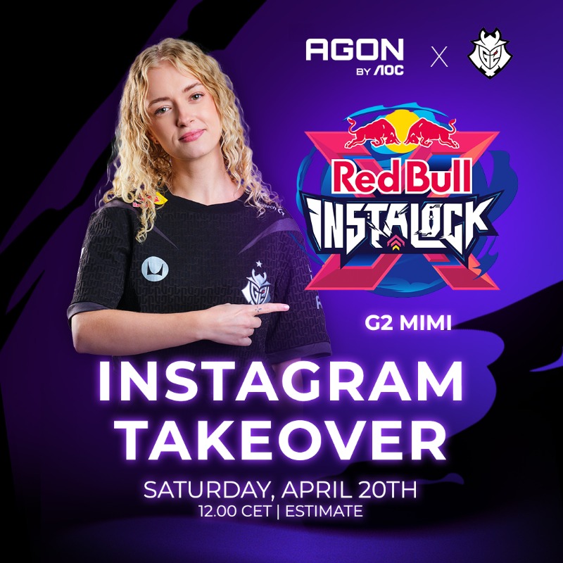 AGONbyAOC's tweet photo. 🔔 Save the Date: @mimimimichaela is taking over our Instagram!

Join the @g2valorant star this Saturday, April 20th, during @RedBullUK #Instalock for a look Behid the Scenes and an exclusive first-person view of the tournament! @G2Esports #G2ARMY