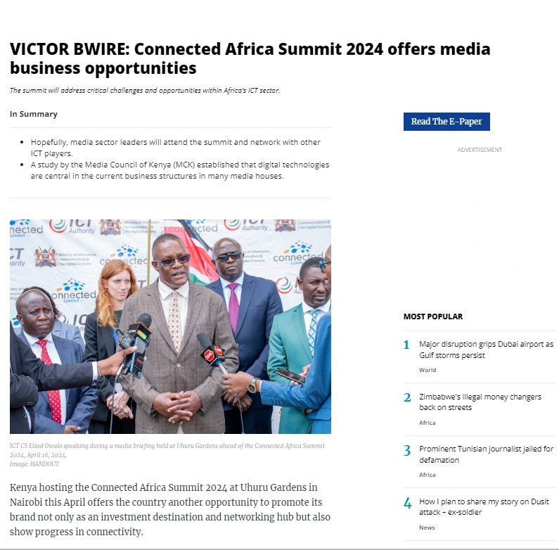 Ahead of the Connected Africa Summit, our Director for Media Training and Development .@vicbwire dissects the unique opportunities the event will provide for ICT leaders to collaborate with media hubs in counties, hence driving innovation and fostering local content production…