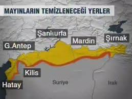 Alttaki haritada bulunan bölgedeki mayınların temizlenmesi ile ilgili haber 2009 yılına ait bir haberden. Mayınlar temizlendikten sonra Suriye karışmış ve milyonlarca kaçak ülkemize gelmişti. 

ABD bölge ile ilgili planlarını yaptıktan sonra engelleri bize kaldırtıyor. Hafızamız