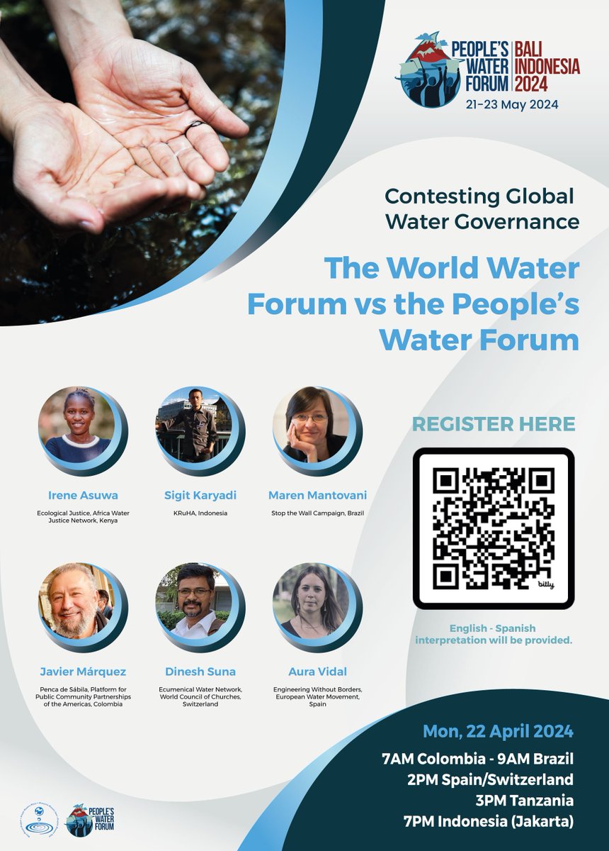 EVENT: Join the People’s Water Forum next Monday for a critical discussion about the World Water Forum's corporate capture of global water governance and the alternative presented by the People’s Water Forum. 🏴󠁧󠁢󠁥󠁮󠁧󠁿&🇪🇸 interpretation available Register➡️us02web.zoom.us/meeting/regist…