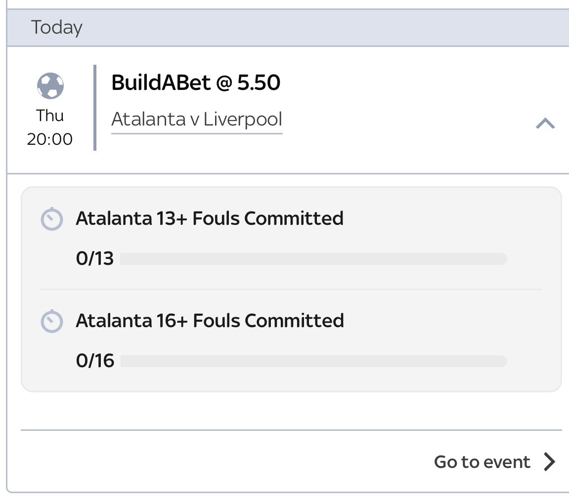 OddsUpClub's tweet image. 🇮🇹Atalanta vs Liverpool🏴󠁧󠁢󠁥󠁮󠁧󠁿 

Bets (Sky):

Atalanta 13+ fouls - 2.10📈 1.5 units 
Atalanta 16+ fouls - 5.50📈 0.75 units 
Atalanta 18+ fouls - 12.00📈 0.25 units 

In Atalanta’s last 5 Europa games their foul count has been:

Liverpool (a) - 16
Sporting (h) - 15
Sporting (a) - 18…