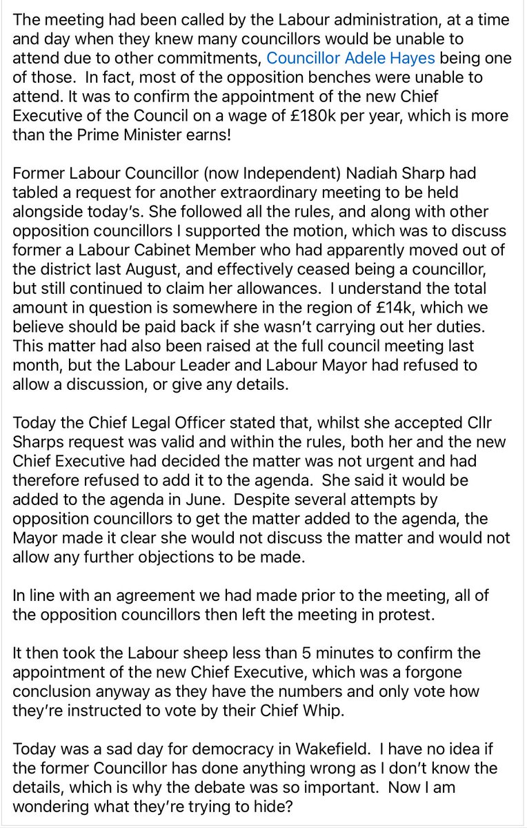 Meanwhile in Wakefield (@MyWakefield @LabourWakefield )…
Regarding former @UKLabour councillor Isabel Owen who represented Normanton. She moved to London in Nov 23 and stood down in March but allegedly paid £14k during the period….
#Corrupt #NeverLabour