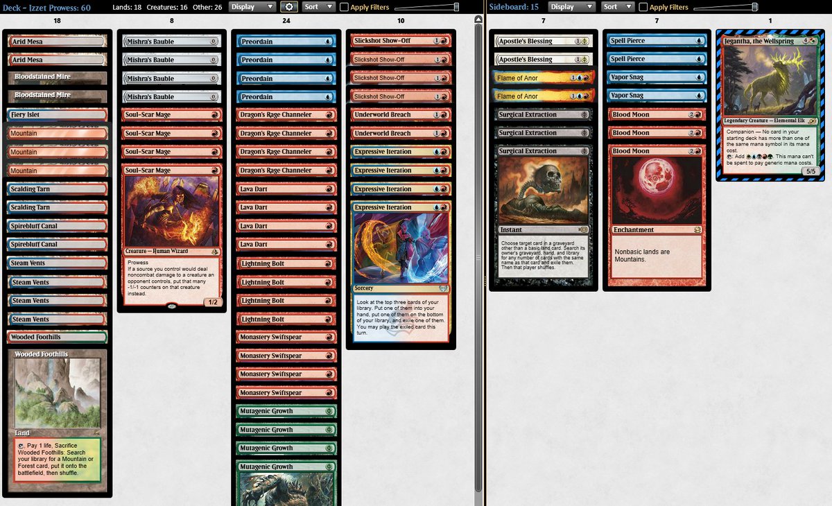 Prowess tier0 confirmed. Took @YungDingoMTG 's list out of curiosity. Bird is beautiful. I'd change the sideboard, maindeck felt great. 2-1 against all the opponents: Affinity Esper Satoru Scamblade Amulet Amulet #TinStreetBoys